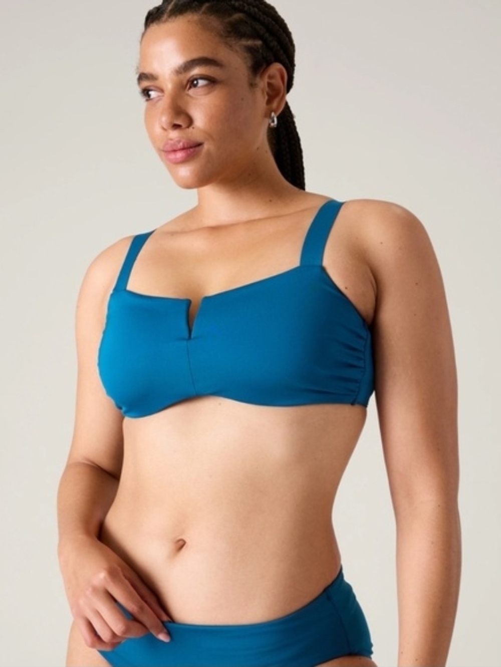 Athleta Blue Square Neck V Structured Underwire Bikini Top Clasp 32B or 32C